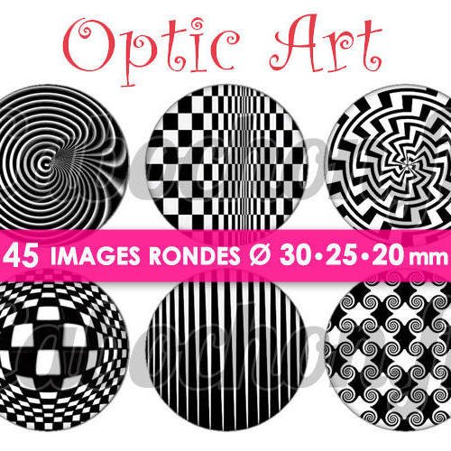 Optic art ☆ 45 images digitales numériques rondes 30 25 et 20 mm page de collage digital pour cabochons 