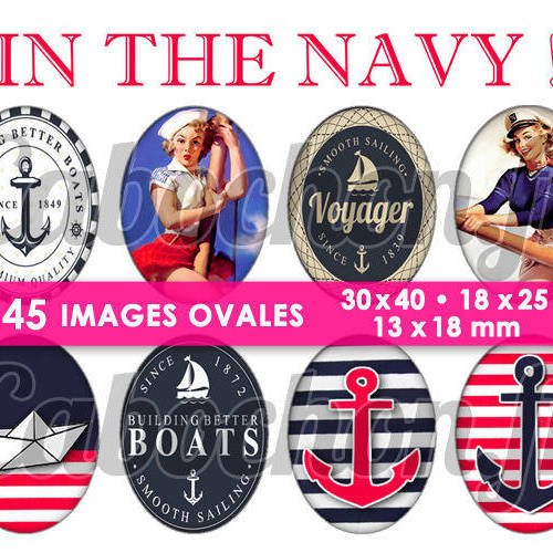 In the navy ! ☆ 45 images digitales numériques ovales 30x40 18x25 et 13x18 mm page cabochons 