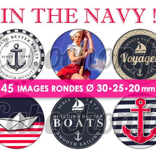 In the navy ! ☆ 45 images digitales numériques rondes 30 25 et 20 mm page de collage digital pour cabochons 