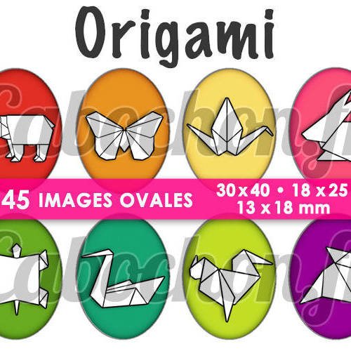 Origami lll ☆ 45 images digitales numériques ovales 30x40 18x25 et 13x18 mm page cabochons 