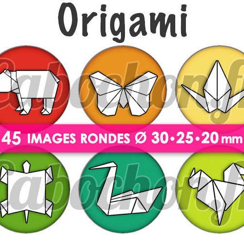 Origami lll ☆ 45 images digitales numériques rondes 30 25 et 20 mm page de collage digital pour cabochons 