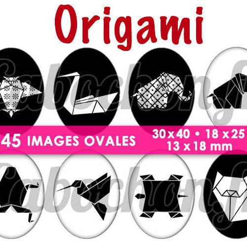 Origami ☆ 45 images digitales numériques ovales 30x40 18x25 et 13x18 mm page cabochons 