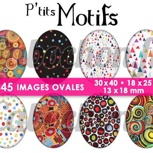 P'tits motifs ll ☆ 45 images digitales numériques ovales 30x40 18x25 et 13x18 mm page cabochons 