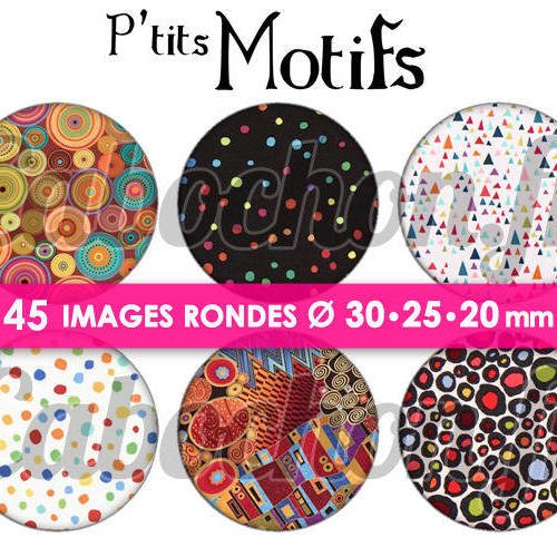 P'tits motifs ll ☆ 45 images digitales numériques rondes 30 25 et 20 mm page de collage digital pour cabochons badges miroirs bijoux 