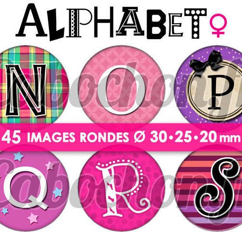 Alphabet lll ☆ 45 images digitales numériques rondes 30 25 et 20 mm page de collage digital cabochons 