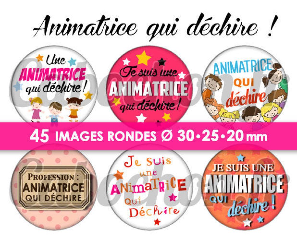 Super nounou ! ll ☆ 45 images digitales numériques ovales 30x40 18x25 et  13x18 mm page cabochons - Un grand marché