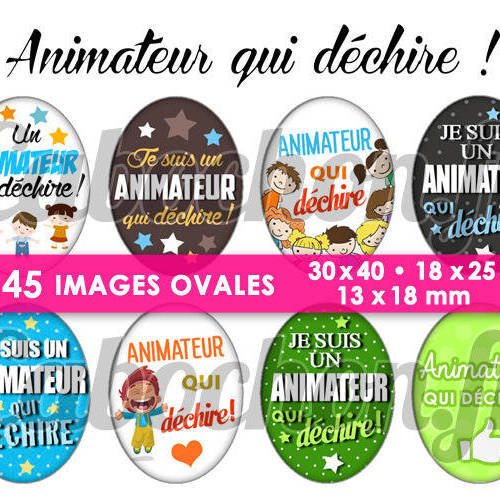 Animateur qui déchire ! ☆ 45 images digitales numériques ovales 30x40 18x25 et 13x18 mm page digitale pour cabochons 