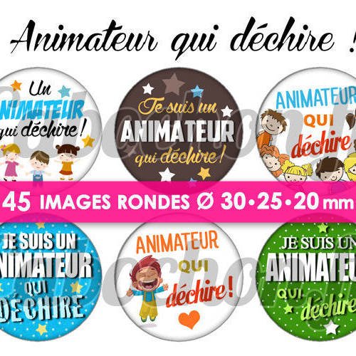 Animateur qui déchire ! ☆ 45 images digitales numériques rondes 30 25 et 20 mm page de collage digital pour cabochon 