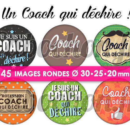 Un coach qui déchire !  ☆ 45 images digitales numériques rondes 30 25 et 20 mm page de collage digital pour cabochons 