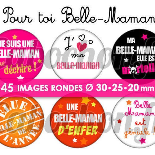 Pour toi belle-maman ☆ 45 images digitales numériques rondes 30 25 et 20 mm page de collage digital pour cabochons 