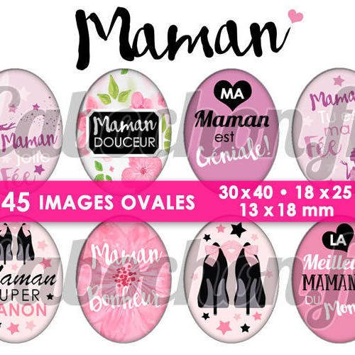 Maman v ☆ 45 images digitales numériques ovales 30x40 18x25 et 13x18 mm page digitale pour cabochons 