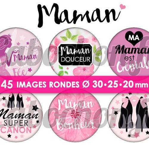 Maman v ☆ 45 images digitales numériques rondes 30 25 et 20 mm page de collage digital pour cabochons 