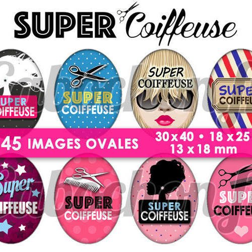 Super coiffeuse ☆ 45 images digitales numériques ovales 30x40 18x25 et 13x18 mm page digitale pour cabochons 