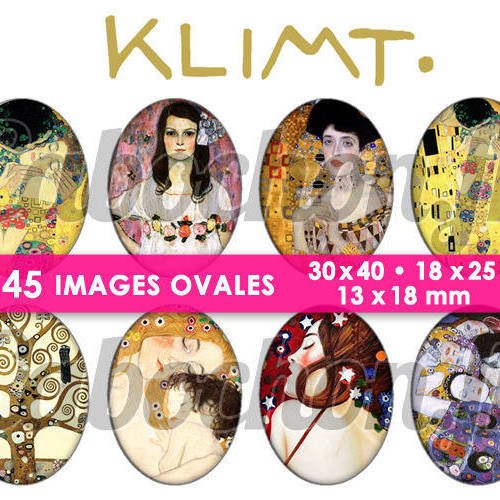 Klimt ☆ 45 images digitales numériques ovales 30x40 18x25 et 13x18 mm page digitale pour cabochons 