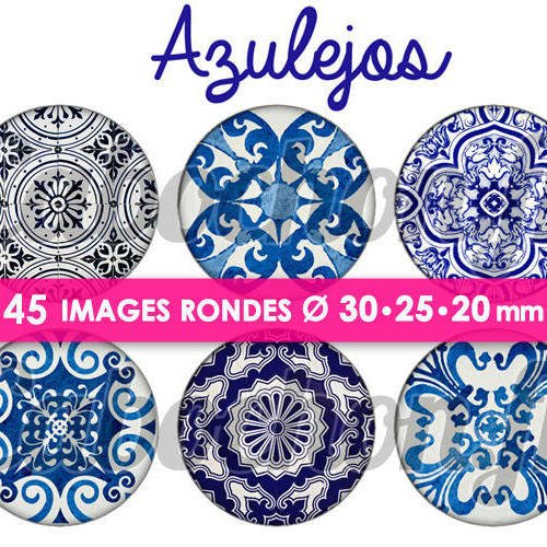 Azulejos ☆ 45 images digitales numériques rondes 30 25 et 20 mm page de collage digital pour cabochon 