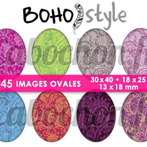 Boho style ☆ 45 images digitales numériques ovales 30x40 18x25 et 13x18 mm page digitale pour cabochons 
