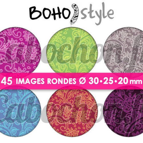Boho style ☆ 45 images digitales numériques rondes 30 25 et 20 mm page de collage digital pour cabochons 