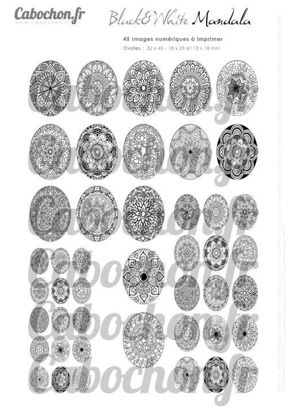 50 Images Digitales Cabochon Mandala Fleur Multicolore, Téléchargement Par Email
