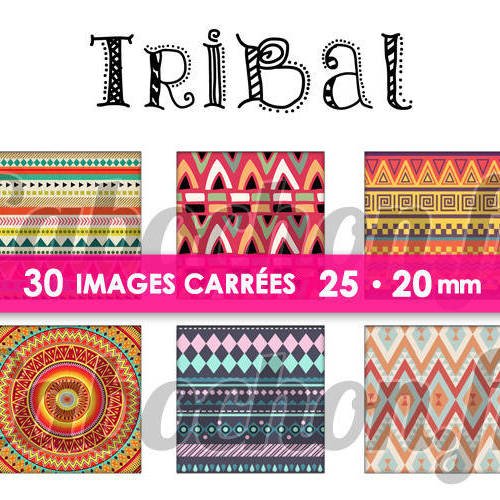 ☆ 30 images digitales / numériques carrees 25 et 20 mm ° tribal ll ° - page digitale de cabochons à imprimer 