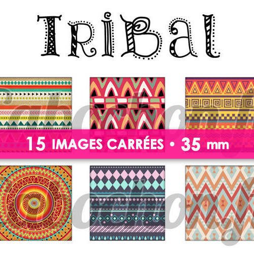 ☆ 15 images digitales / numériques carrees 35 mm ° tribal ll ° - page digitale de cabochons à imprimer 