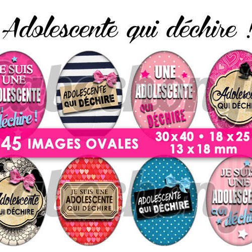 ☆ 45 images digitales / numériques ovales 30x40 18x25 et 13x18 mm ° adolescente qui déchire ! ° - page digitale pour cabochons 