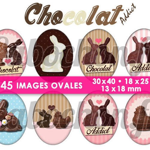 ☆ 45 images digitales / numériques ovales 30x40 18x25 et 13x18 mm ° chocolat addict ° - page digitale pour cabochons 