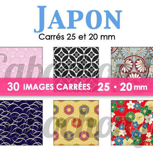 ☆ 30 images digitales / numériques carrees 25 et 20 mm ° japon lv ° - page digitale de cabochons à imprimer 
