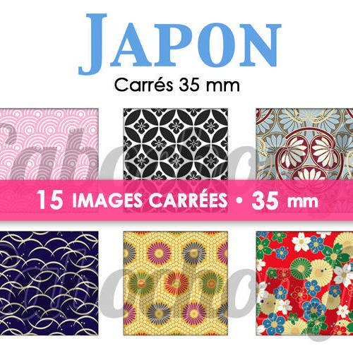 ☆ 15 images digitales / numériques carrees 35 mm ° japon lv ° - page digitale de cabochons à imprimer 