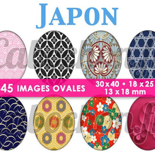 ☆ 45 images digitales / numériques ovales 30x40 18x25 et 13x18 mm ° japon lv ° - page digitale pour cabochons 