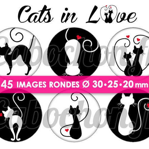 ☆ 45 images numériques rondes 30 25 et 20 mm ° cats in love ll ° - page de collage digital pour cabochons 