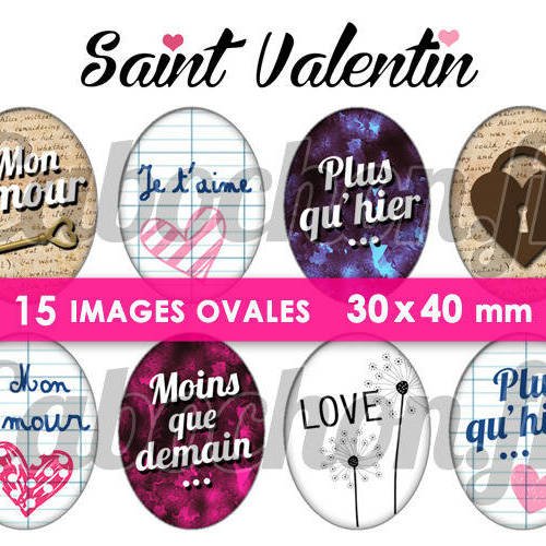 ☆ 15 images numériques ovales 30x40 ° saint - valentin v ° page de collage digital pour cabochons 