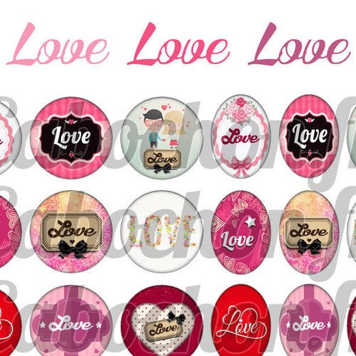 ° love love love ° - page digitale pour cabochons - 60 images numériques à imprimer 