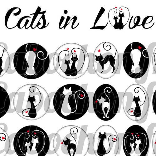 ° cats in love ll ° - page digitale pour cabochons - 60 images numériques à imprimer 