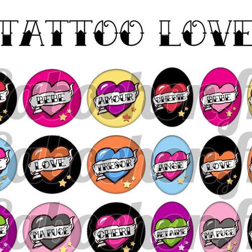 ° tattoo love ° - page digitale pour cabochons - 60 images  numériques à imprimer 