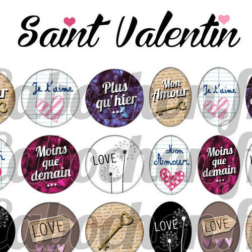 ° saint valentin v ° - page digitale pour cabochons - 60 images numériques à imprimer 