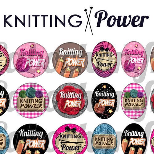 ° knitting power ° - page digitale pour cabochons - 60 images numériques  à imprimer 