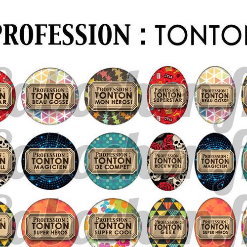 ° profession : tonton ° - page de collage digital cabochons - 60 images 
