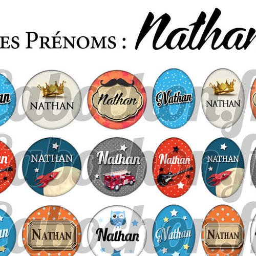 ° les prénoms : nathan ° - page de collage digital cabochons - 60 images à imprimer 