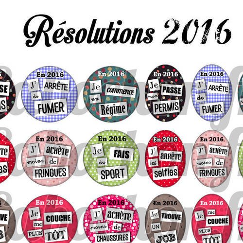 ° résolutions 2016 ° - page digitale pour cabochons - 60 images numériques à imprimer 