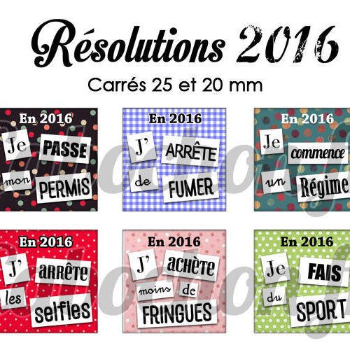 ° résolutions 2016 ° - page de collage cabochons - 30 images numériques à imprimer 