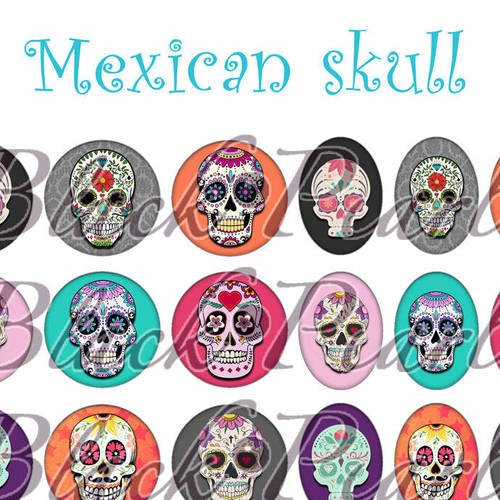 ° mexican skull lll ° - page digitale pour cabochons - 60 images numériques à imprimer 