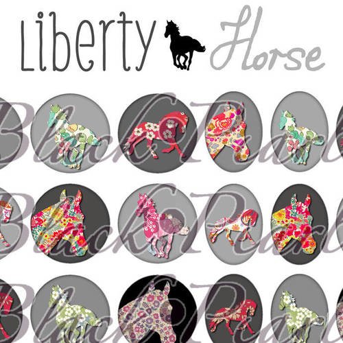 ° liberty horse ll ° - page digitale pour cabochons - 60 images numériques à imprimer - cheval 