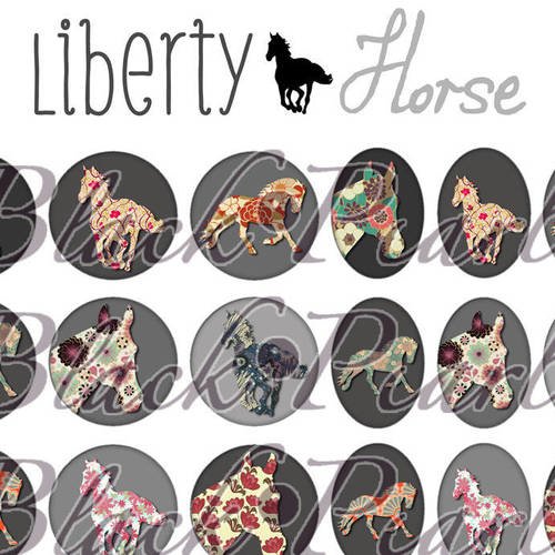 ° liberty horse ° - page digitale pour cabochons - 60 images numériques à imprimer - cheval 