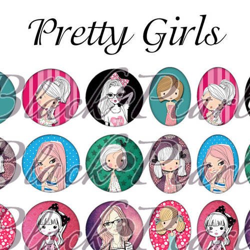 ° pretty girls ll ° - page digitale pour cabochons - 60 images numériques à imprimer 