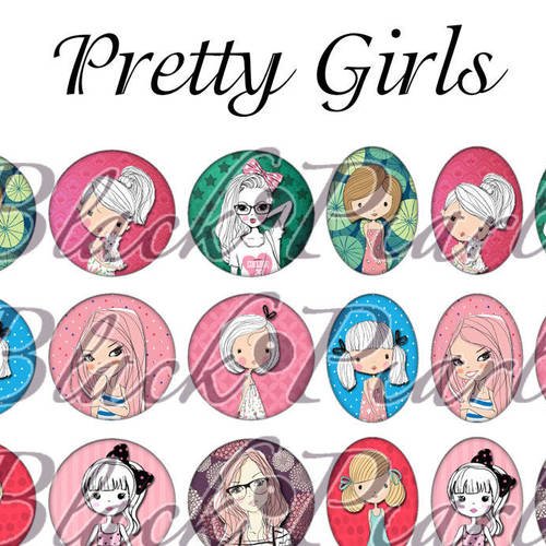 ° pretty girls ° - page digitale pour cabochons - 60 images numériques à imprimer 