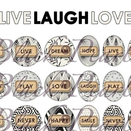 ° live laugh love ° - page de collage digital cabochons - 60 images à imprimer 