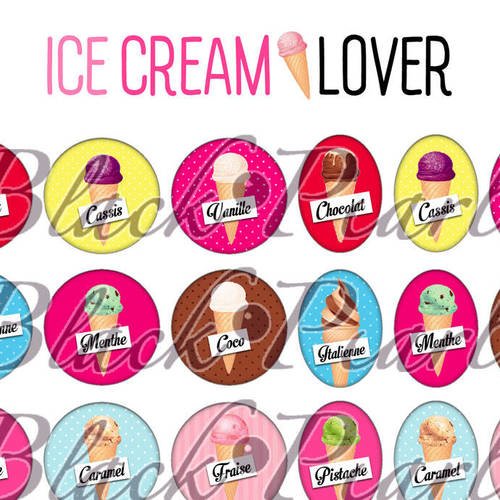 ° ice cream lover ° - page de collage digital cabochons - 60 images à imprimer 