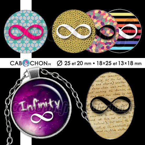 Infinity ☆ 60 images digitales rondes 25 et 20 mm ovales 18x25 et 13x18 mm infini 8 signe cosmos swag page cabochons 