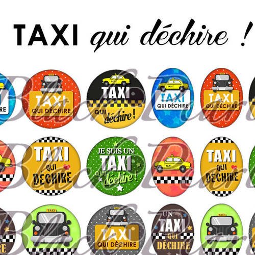 ° taxi qui déchire ! °  - page digitale pour cabochons - 60 images à imprimer 
