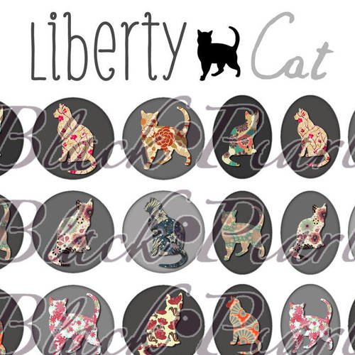 ° liberty cat ° - page digitale pour cabochons - 60 images à imprimer 